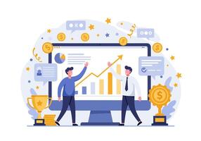 Business people with a chart on a computer screen vector