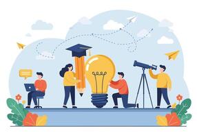 People are working on an idea light bulb vector