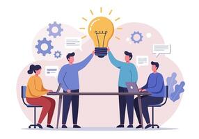 People sitting at a table with an idea bulb vector