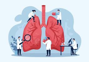 Lungs and people in lab coats are working on the lungs vector