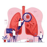 Lungs and people with magnifying glass on the left and right vector
