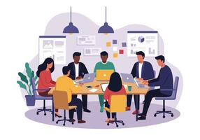 People sitting around a table in a meeting room vector