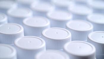 Bottles Lined With White Caps Arranged Neatly in a Factory Setting During the Daytime photo