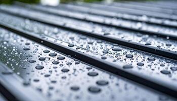 Raindrops Collect on a Metallic Surface After a Summer Shower in an Urban Setting photo