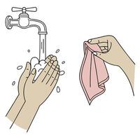 Hand Washing and Drying Hygiene Graphic with Soap and Towel vector