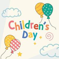 Bright Childrens Day Illustration with Multicolored Text and Clouds vector