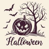Carved Halloween Pumpkin with Bats and Scripted Text vector