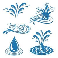 Stylized Water Splash and Wave Icons in Blue on White Background vector