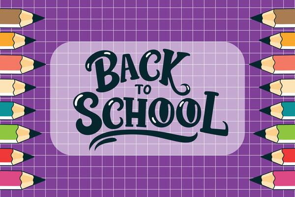 back to school colorful pencils and text flat illustration.
