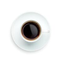 Coffee Background Overhead View of a Cup of Black Coffee on a Saucer Isolated on White Background photo
