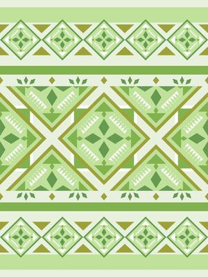 Ethnic Design Traditional Green Tiles Florals Tribal Native Geometric Style with Linear Shades of Green. Delicate Country Homespun Blooming Border for Embroidery Needlecraft Cross Stitch Silk Weaves