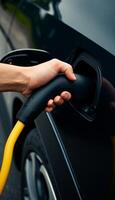 Charging an EV with Clean Energy at Driveway photo