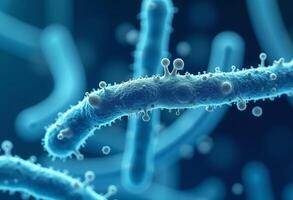 Virus Particle with Tentacle-Like Surface in Blue Tone photo