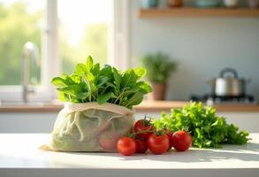 Indoor Vegetable Display in Sunlight Scene photo