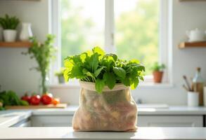 Cotton Sack of Vegetables with Soft Shadow photo