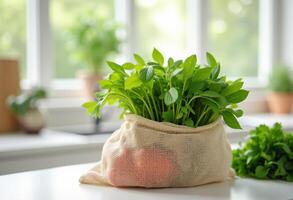 Clean Eating Concept with Vegetables in Reusable Bag photo