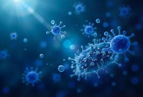 Infectious Microorganisms in Bright Blue Background photo