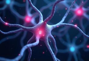 Glowing Neuron Cluster in 3D Simulation Style photo