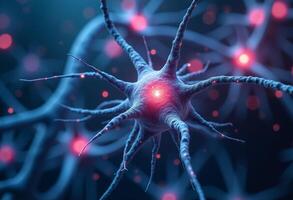 Digital Brain Cell Visualization with Synapse Activity photo