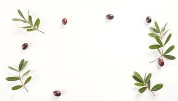 Olives and leaves on a white background photo