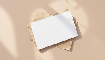 White square paper on brown background with shadow photo