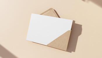 A white envelope with a blank piece of paper on it photo