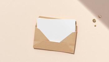 An open envelope with a blank sheet of paper on top photo