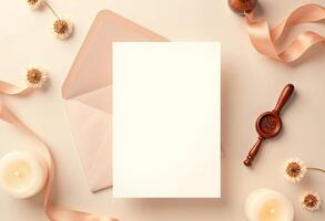 Blank card with envelope and candles on a white background photo