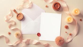 An open envelope with a blank sheet of paper and candles photo