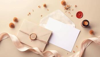 An open envelope with a ribbon and a candle photo