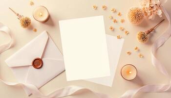 An open envelope with a note, candles and a ribbon photo
