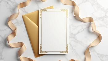Golden envelope with envelope and envelope on marble background photo