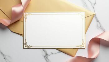 An envelope with a blank card and pink ribbon photo