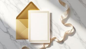 An open envelope with gold ribbon and a white envelope photo