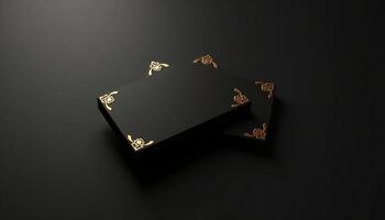 Black and gold business card mockup on black background photo