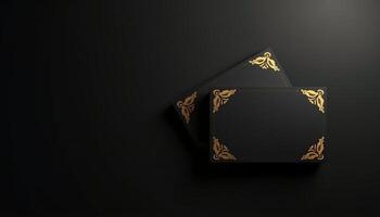 Black and gold card with golden pattern on black background photo