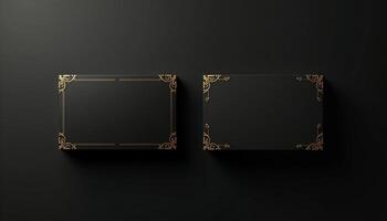 Two black square boxes with gold ornate design on the black background photo