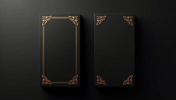 Two black boxes with gold decorative elements on the sides photo