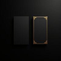 Two black boxes with gold frames on a black background photo