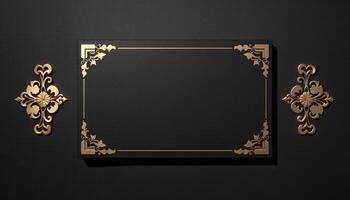 Gold frame with ornate design on black background photo
