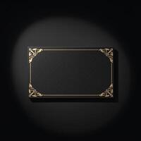 Black and gold frame with golden ornament on a black background photo