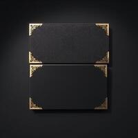 Two black and gold frames with gold trim on a black background photo