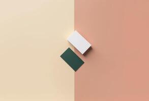 A white square and green square on a pink and green background photo