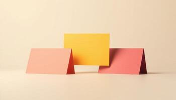 Three different colored paper cards on a light background photo