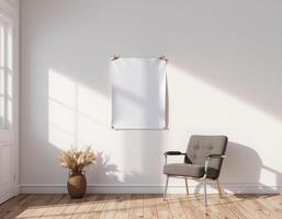 A blank poster hanging on the wall in a room photo