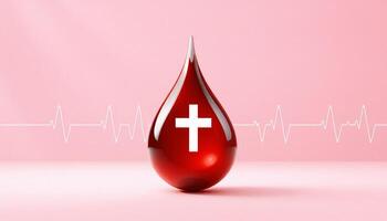Blood drop with cross on it on a pink background photo