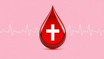 Blood drop with cross on it, with heartbeat line photo