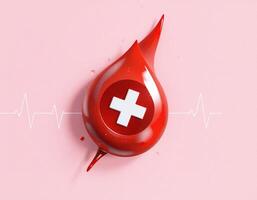 Blood drop with a cross on it, on a pink background photo