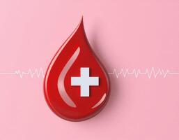 Blood drop with cross on it on pink background photo