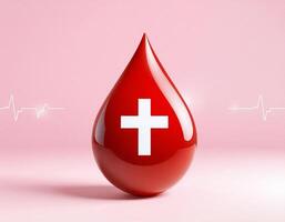 Blood drop with cross and heartbeat on pink background photo